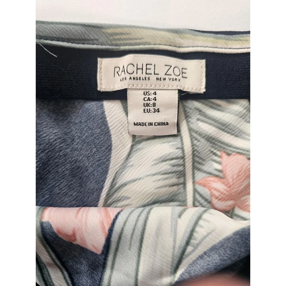 Rachel Zoe Floral Midi Skirt Womens 4 Navy Pink Tropical Palm Summer‎ Resort